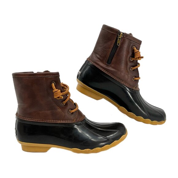 Sperry Other - Sperry Black & Brown Lace Up Kids Rain & Snow Boots | Size 5